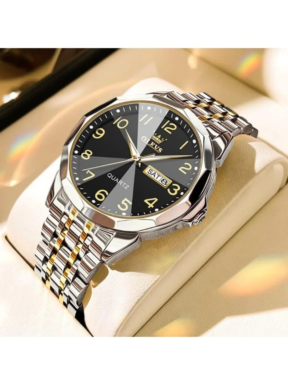 Men's Silver Gold Stainless Steel Analog Quartz Classic Waterproof Round Watch